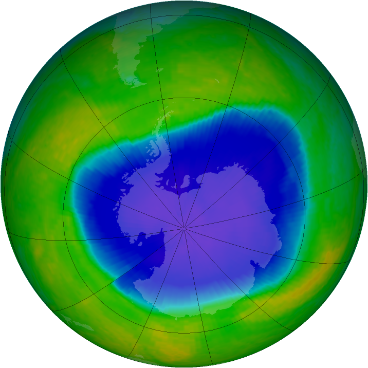 Antarctic ozone map for 09 November 2001